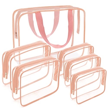 APREUTY Clear Makeup Bags, TSA Approved 6 Pcs Cosmetic Makeup Bags Set Clear PVC with Zipper Handle ...
