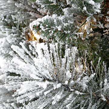 Puleo International 6.5 Foot Pre-Lit Flocked Portland Pine Pencil Artificial Christmas Tree with 300 UL-Listed Clear Lights