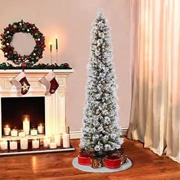 6.5ft Pre-Lit Flocked Pencil Christmas Tree