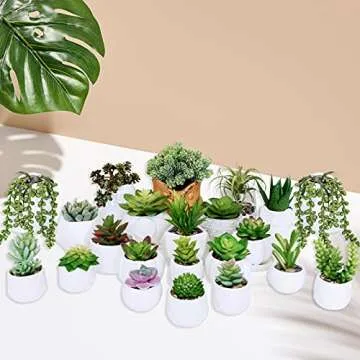 Winlyn 22 Pcs Bulk Artificial Succulents Plants Unpotted Small Aloe Hanging String of Pearls Cactus Green Fake Succulents for Succulent Garden Arrangement Centerpiece Wall Indoor Outdoor Home Decor