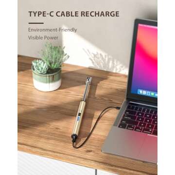 RONXS Lighter Electric Lighter Rechargeable Arc Type C Candle Lighters with LED Battery Display, Flexible Neck Windproof Flameless Plasma Long Lighters for Candle BBQ Camping (Pink&Gold)