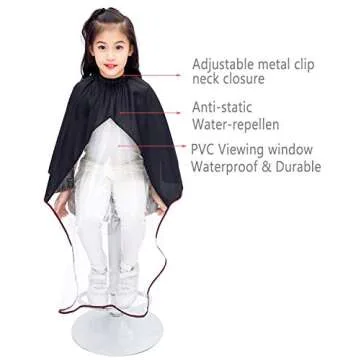 Kids Haircut Cape with Viewing Window, Kids Barber Cape for Hair Cutting-Black