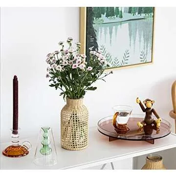 YISSEN Vintage Handwoven Seagrass Glass Vase for Home Decor