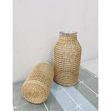 YISSEN Vintage Handwoven Seagrass Glass Vase for Home Decor