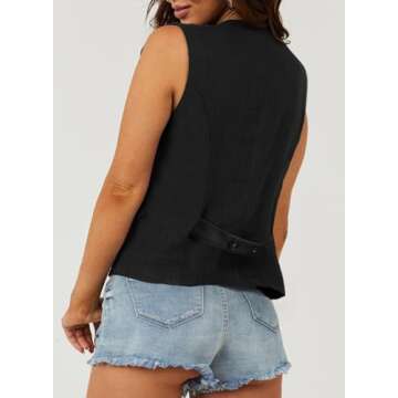 Dokotoo Women's Fashion Dressy Vest V Neck Buttons Side Pockets Business Casual Vests Versatile Oute...