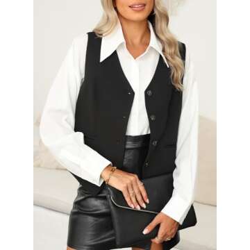 Dokotoo Women's Fashion Dressy Vest V Neck Buttons Side Pockets Business Casual Vests Versatile Outerwear Suit Waistcoats Black Medium