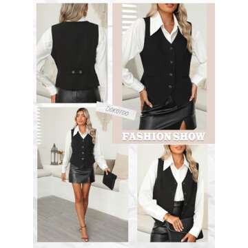 Dokotoo Women's Fashion Dressy Vest V Neck Buttons Side Pockets Business Casual Vests Versatile Outerwear Suit Waistcoats Black Medium