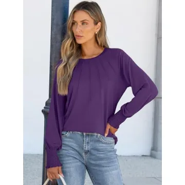 Dressy Casual Long Sleeve Pleated Blouses for Women 2024