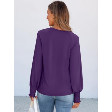Dressy Casual Long Sleeve Pleated Blouses for Women 2024