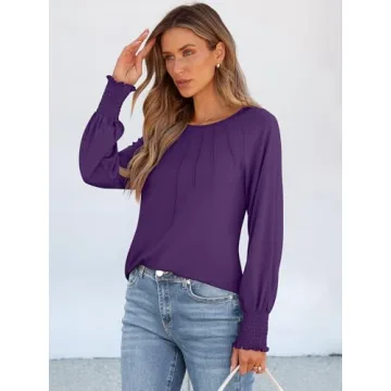 Dressy Casual Long Sleeve Pleated Blouses for Women 2024