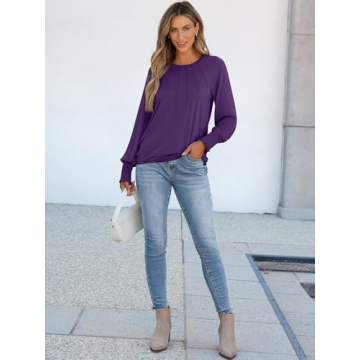 Dressy Casual Long Sleeve Pleated Blouses for Women 2024