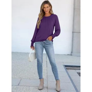 Dressy Casual Long Sleeve Pleated Blouses for Women 2024