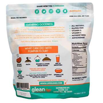 Glean Pumpkin Goodness | Gluten Free Pumpkin Flour and Powder | Paleo, Vegan, Low Sugar | Great for baking breads, pumpkin muffins, and cookies | 16 oz. (1 lb)