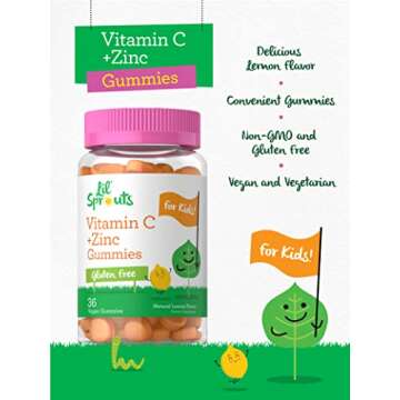 Vitamin C and Zinc Gummies for Kids | 36 Count | Vegan, Non-GMO, Gluten Free Supplement | by Lil' Sprouts