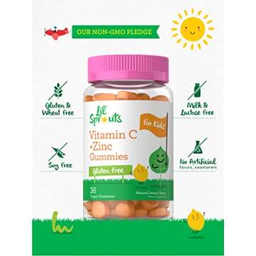 Vitamin C and Zinc Gummies for Kids | 36 Count | Vegan, Non-GMO, Gluten Free Supplement | by Lil' Sprouts