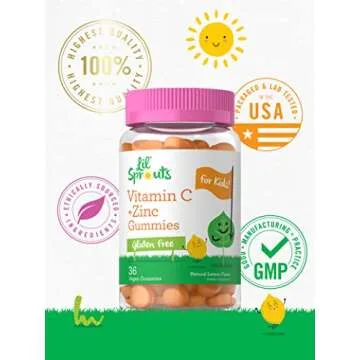 Vitamin C and Zinc Gummies for Kids | 36 Count | Vegan, Non-GMO, Gluten Free Supplement | by Lil' Sprouts