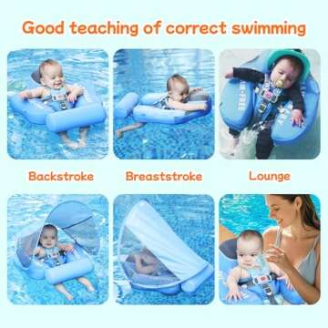 Cloth Add Tail Avoid Flip Over UPF 50+ Size Improved Mambobaby Non Inflatable Baby Float Swim Trainer Solid Infant Pool Float with Canopy Swim Ring