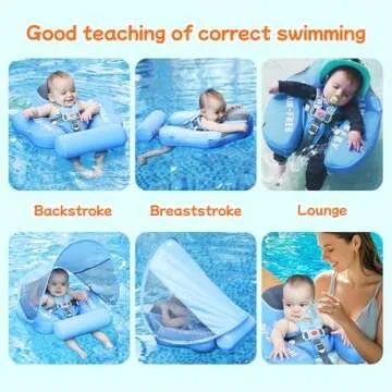 Cloth Add Tail Avoid Flip Over UPF 50+ Size Improved Mambobaby Non Inflatable Baby Float Swim Trainer Solid Infant Pool Float with Canopy Swim Ring