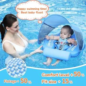 Cloth Add Tail Avoid Flip Over UPF 50+ Size Improved Mambobaby Non Inflatable Baby Float Swim Trainer Solid Infant Pool Float with Canopy Swim Ring