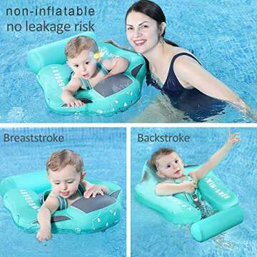Cloth Add Tail Avoid Flip Over UPF 50+ Size Improved Mambobaby Non Inflatable Baby Float Swim Trainer Solid Infant Pool Float with Canopy Swim Ring