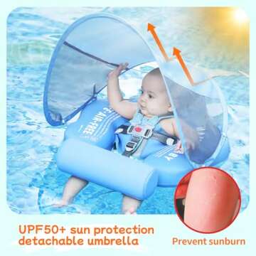 Cloth Add Tail Avoid Flip Over UPF 50+ Size Improved Mambobaby Non Inflatable Baby Float Swim Trainer Solid Infant Pool Float with Canopy Swim Ring