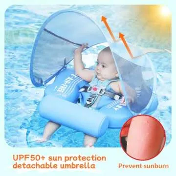 Cloth Add Tail Avoid Flip Over UPF 50+ Size Improved Mambobaby Non Inflatable Baby Float Swim Trainer Solid Infant Pool Float with Canopy Swim Ring