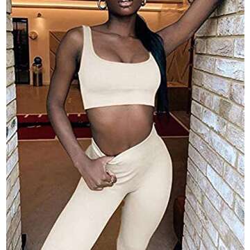 TWFRHC Women's Workout Sets 2 Piece Ribbed Seamless High Waist Gym Outfit Yoga Leggings Sets