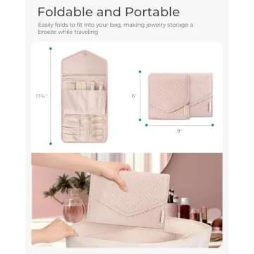 BAGSMART Travel Jewelry Organizer Case Foldable Jewelry Roll for Journey-Rings, Necklaces, Bracelets, Earrings, Light Pink