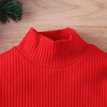 FYBITBO Toddler Little Girls Christmas Outfits Turtleneck Long Sleeve Sweater Shirt+Plaid Skirt Dress Fall Winter Clothes Set (Red-Plaid Skirt Outfit, 3-4T)