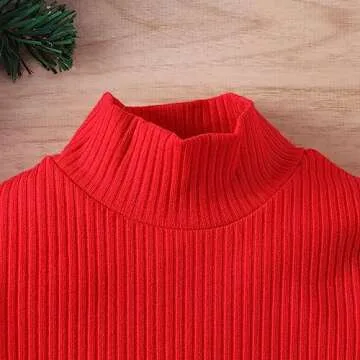 FYBITBO Toddler Little Girls Christmas Outfits Turtleneck Long Sleeve Sweater Shirt+Plaid Skirt Dress Fall Winter Clothes Set (Red-Plaid Skirt Outfit, 3-4T)