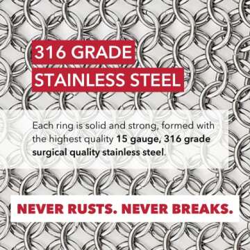 CM SCRUBBER Knapp Made Original 4" Cast Iron Scrubber- Chainmail Scrubber for Cast Iron Pans, Hard Anodized Cookware and Other Pots. Stainless Steel Cast Iron Cleaner.