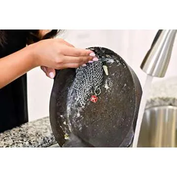 CM SCRUBBER Knapp Made Original 4" Cast Iron Scrubber- Chainmail Scrubber for Cast Iron Pans, Hard Anodized Cookware and Other Pots. Stainless Steel Cast Iron Cleaner.