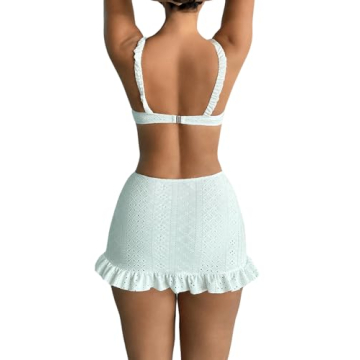 Stylish WDIRARA White Eyelet Embroidery Bikini Set