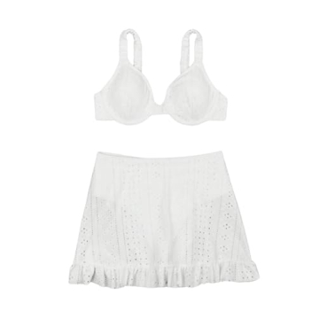 Stylish WDIRARA White Eyelet Embroidery Bikini Set