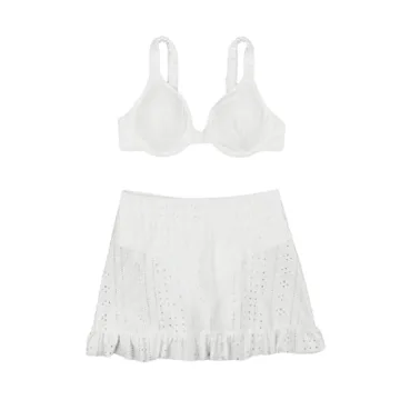 Stylish WDIRARA White Eyelet Embroidery Bikini Set