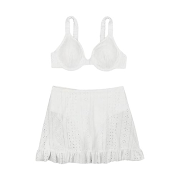 Stylish WDIRARA White Eyelet Embroidery Bikini Set