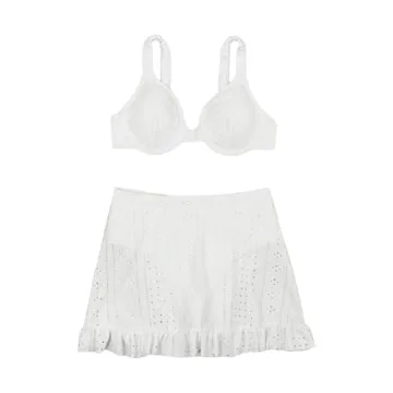 Stylish WDIRARA White Eyelet Embroidery Bikini Set