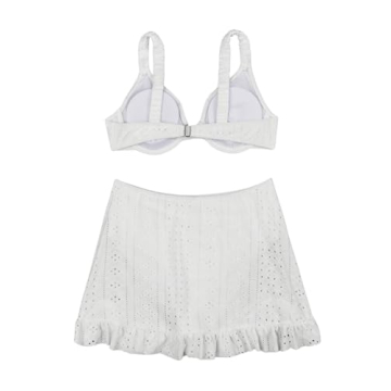 Stylish WDIRARA White Eyelet Embroidery Bikini Set