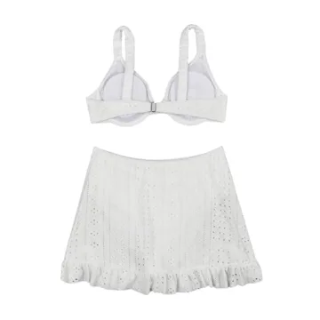 Stylish WDIRARA White Eyelet Embroidery Bikini Set