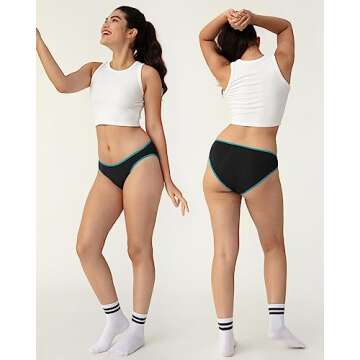 Neione Period Underwear for Women Menstrual Panties Postpartum Underpants High-Cut Bikini Briefs 5 Pack Black Small