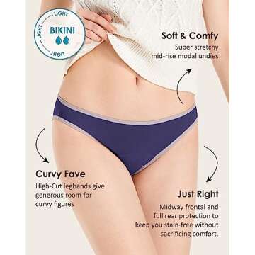 Neione Period Underwear for Women Menstrual Panties Postpartum Underpants High-Cut Bikini Briefs 5 Pack Black Small