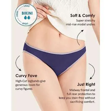 Neione Period Underwear for Women Menstrual Panties Postpartum Underpants High-Cut Bikini Briefs 5 Pack Black Small