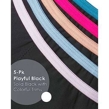 Neione Period Underwear for Women Menstrual Panties Postpartum Underpants High-Cut Bikini Briefs 5 Pack Black Small