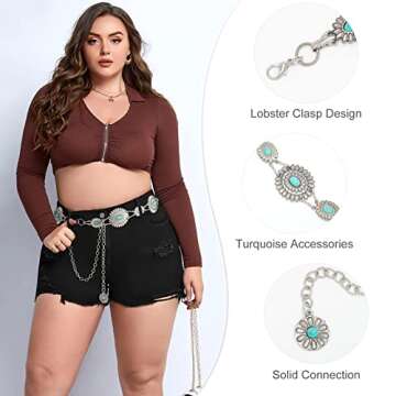 WHIPPY Women Concho Chain Belt Metal Link Western Cowgirl Turquoise Chain Belt for Dress