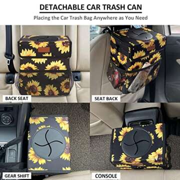 Vankor Cute Trash Can for Automotive Car, Trash Bag Bin Hanging Waterproof Leak Proof Vehicle Garbage Cans Sunflower