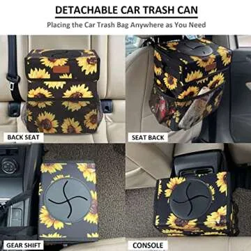 Vankor Cute Trash Can for Automotive Car, Trash Bag Bin Hanging Waterproof Leak Proof Vehicle Garbage Cans Sunflower