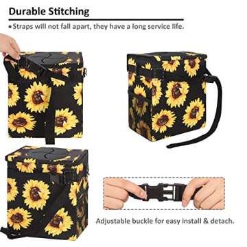 Vankor Cute Trash Can for Automotive Car, Trash Bag Bin Hanging Waterproof Leak Proof Vehicle Garbage Cans Sunflower