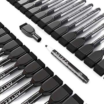 ARTEZA Black Dry Erase Markers with Erasers, Pack of 36, Fine Tip, Magnetic Whiteboard Markers for School