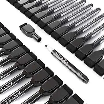 ARTEZA Black Dry Erase Markers with Erasers, Pack of 36, Fine Tip, Magnetic Whiteboard Markers for School