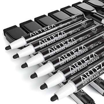 ARTEZA Black Dry Erase Markers with Erasers, Pack of 36, Fine Tip, Magnetic Whiteboard Markers for School